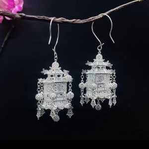 wholesale original handmade silver jewelry pure silver plated palace lantern earrings, traditional chinese ancient style