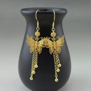 handmade premium gold plated earrings | retro butterfly drop tassel dangles