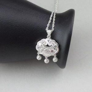original handmade 999 pure silver blessing lock pendant | traditional chinese longevity amulet