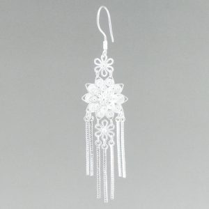 original handmade women's pure silver 999 earrings pendant flower silk ethnic style fringe earrings