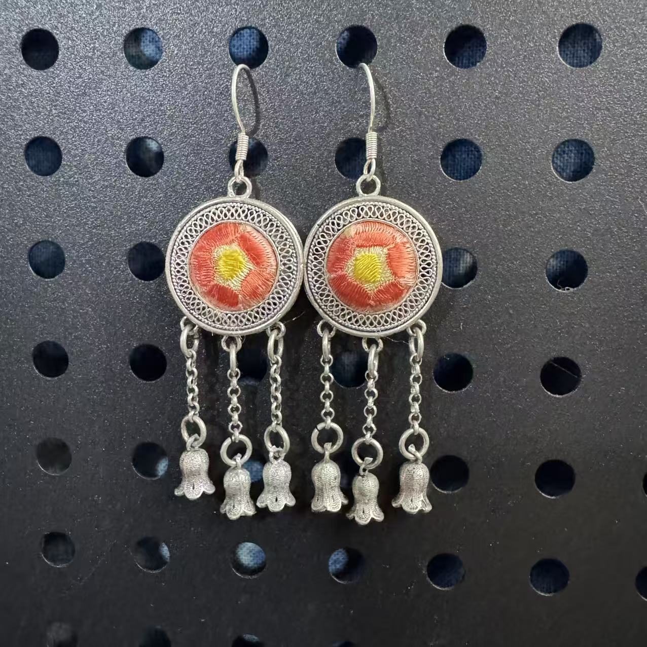 crimson cluster silver bell drop earrings crimson cluster silver bell drop earrings