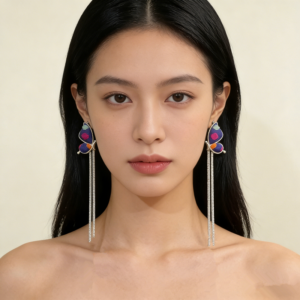 violet butterfly tassel earrings ethnic style for women