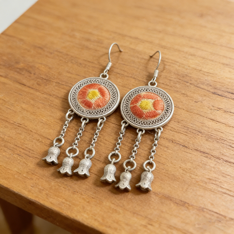 crimson cluster silver bell drop earrings crimson cluster silver bell drop earrings