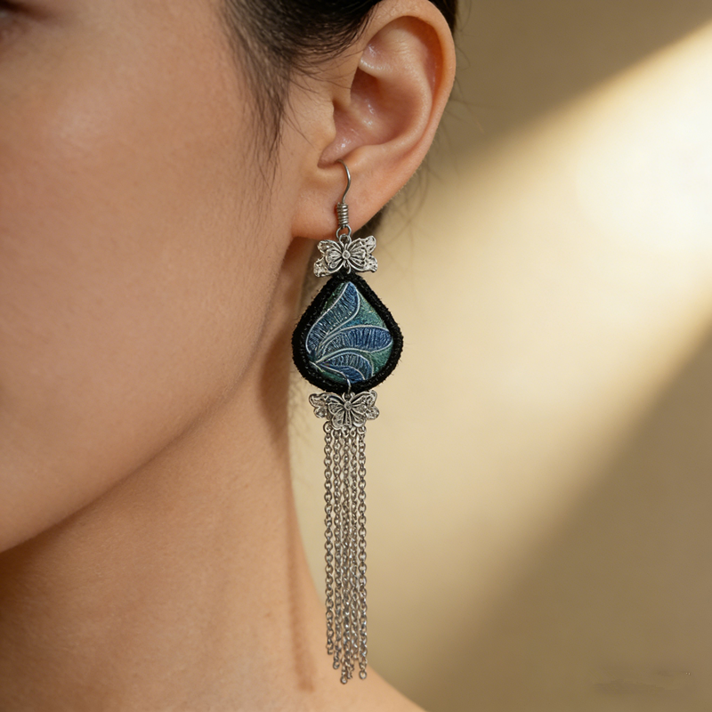 emerald feather tassel dangle earrings ethnic style for women emerald feather tassel dangle earrings ethnic style for women