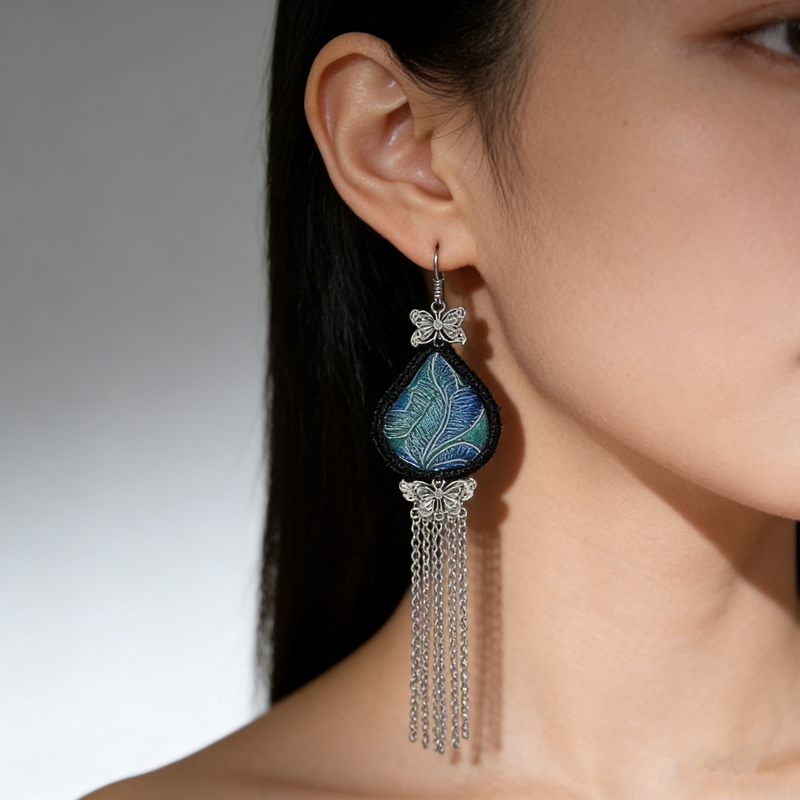 emerald feather tassel dangle earrings ethnic style for women emerald feather tassel dangle earrings ethnic style for women