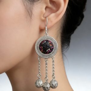 vintage pink star miao silver tassel dangle earrings for women