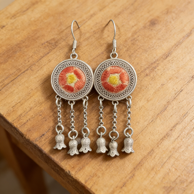 crimson cluster silver bell drop earrings crimson cluster silver bell drop earrings