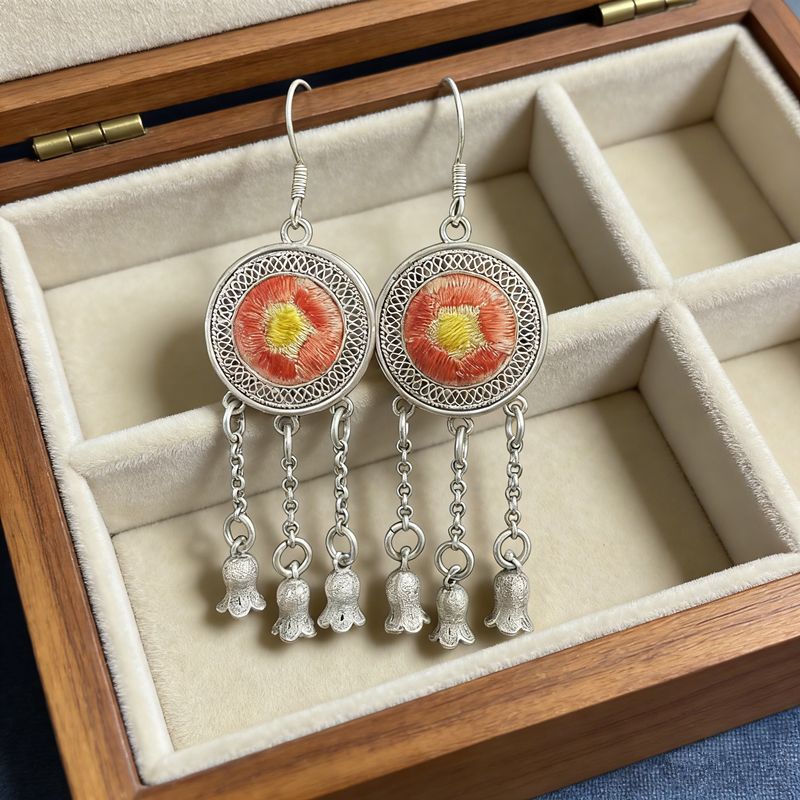 crimson cluster silver bell drop earrings crimson cluster silver bell drop earrings