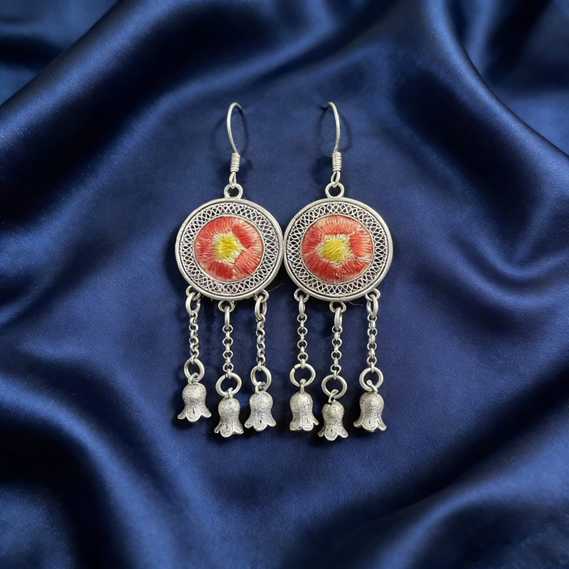 crimson cluster silver bell drop earrings crimson cluster silver bell drop earrings