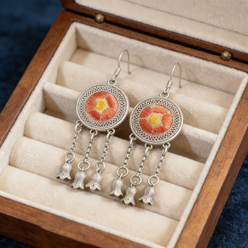 crimson cluster silver bell drop earrings crimson cluster silver bell drop earrings