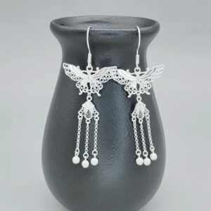 oriental butterfly double layer solid filigree sphere earrings
