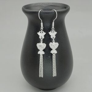 oriental butterfly flower drum tassel drop earrings