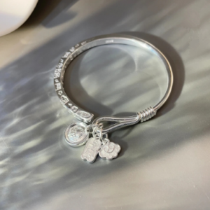 Traditional Chinese Blessing Engraved Silver Bangle with Lucky