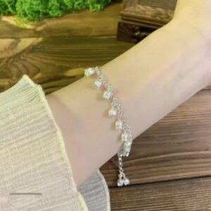 Lily of the Valley Sterling Silver Charm Bracelet - Dainty Dangling Bellflower Jewelry