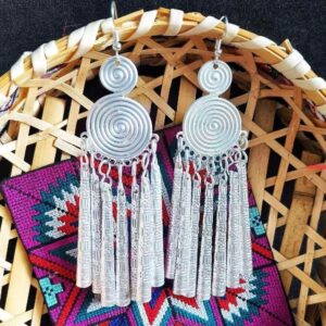 Boho Silver‑Tone Teardrop‑Filigree Pink Rose Butterfly Pearl Embossed‑Tassel Dangle Earrings, Romantic Vintage Ethnic Fringe Drop Earrings for Women