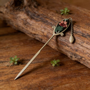 Vintage Multicolor Floral Embroidered Hairpin, Oriental Oval‑Frame Corn‑Shaped Tassel Hair Stick for Women
