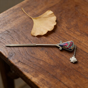 Blue‑Base Multicolor Auspicious Pattern Embroidered Carp‑Charm Hairpin, Oriental Vintage Triangle‑Frame Tassel Hair Stick for Women