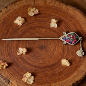 Deep‑Blue Multicolor Floral Embroidered Carp‑Charm Hairpin, Oriental Vintage Diamond‑Frame Tassel Hair Stick for Women
