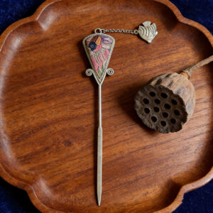 Pink‑Tone Floral Peacock‑Eye Embroidered Carp‑Charm Hairpin, Oriental Vintage Triangle‑Frame Side‑Tassel Hair Stick for Women