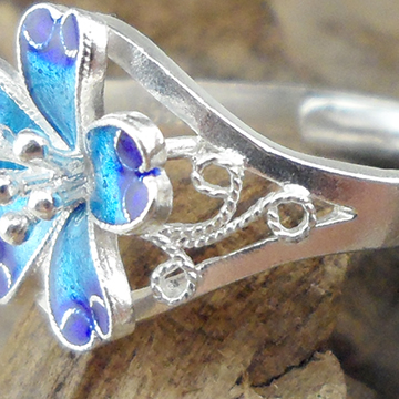 Vintage Filigree Sterling Silver Flower Ring Enamel Blue Floral Adjustable Open Ring Handmade Cloisonne Silver Jewelry For Women Gift - 图片 4