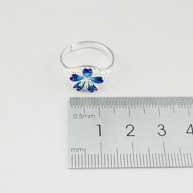 Vintage Filigree Sterling Silver Flower Ring Enamel Blue Floral Adjustable Open Ring Handmade Cloisonne Silver Jewelry For Women Gift - 图片 7