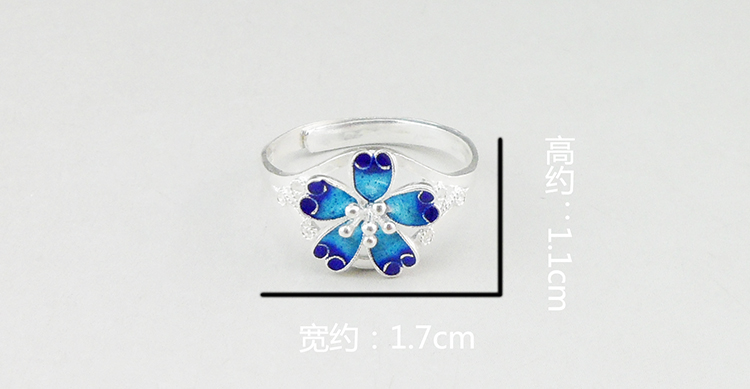 Vintage Filigree Sterling Silver Flower Ring Enamel Blue Floral Adjustable Open Ring Handmade Cloisonne Silver Jewelry For Women Gift - 图片 8
