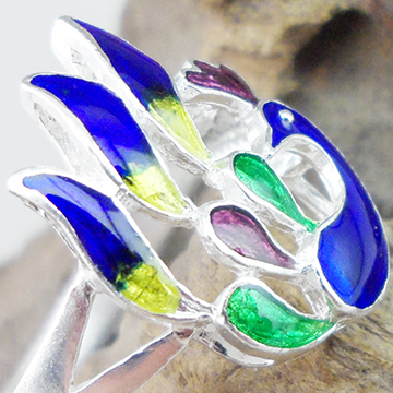 Handmade Chinese Cloisonne Filigree Silver Ring Colorful Enamel Peacock Open Adjustable 999 Sterling Silver Ring Women Oriental Ethnic Jewelry Gift - 图片 4