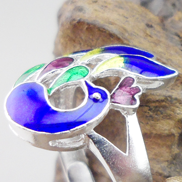 Handmade Chinese Cloisonne Filigree Silver Ring Colorful Enamel Peacock Open Adjustable 999 Sterling Silver Ring Women Oriental Ethnic Jewelry Gift - 图片 5
