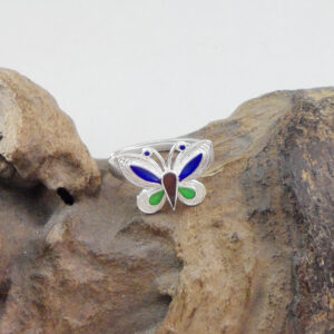 Handmade Chinese Cloisonne Filigree Silver Ring Green Blue Purple Enamel Butterfly Adjustable Open 999 Sterling Silver Ring Women Ethnic Vintage Jewelry Gift