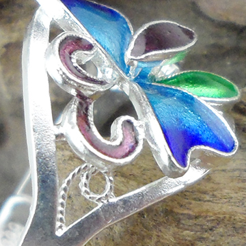 Handmade Chinese Cloisonne Filigree Silver Ring Gradient Blue Green Purple Enamel Butterfly Adjustable Open 999 Sterling Silver Ring Women Oriental Ethnic Jewelry Gift - 图片 4