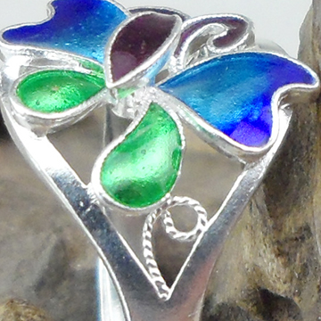 Handmade Chinese Cloisonne Filigree Silver Ring Gradient Blue Green Purple Enamel Butterfly Adjustable Open 999 Sterling Silver Ring Women Oriental Ethnic Jewelry Gift - 图片 5