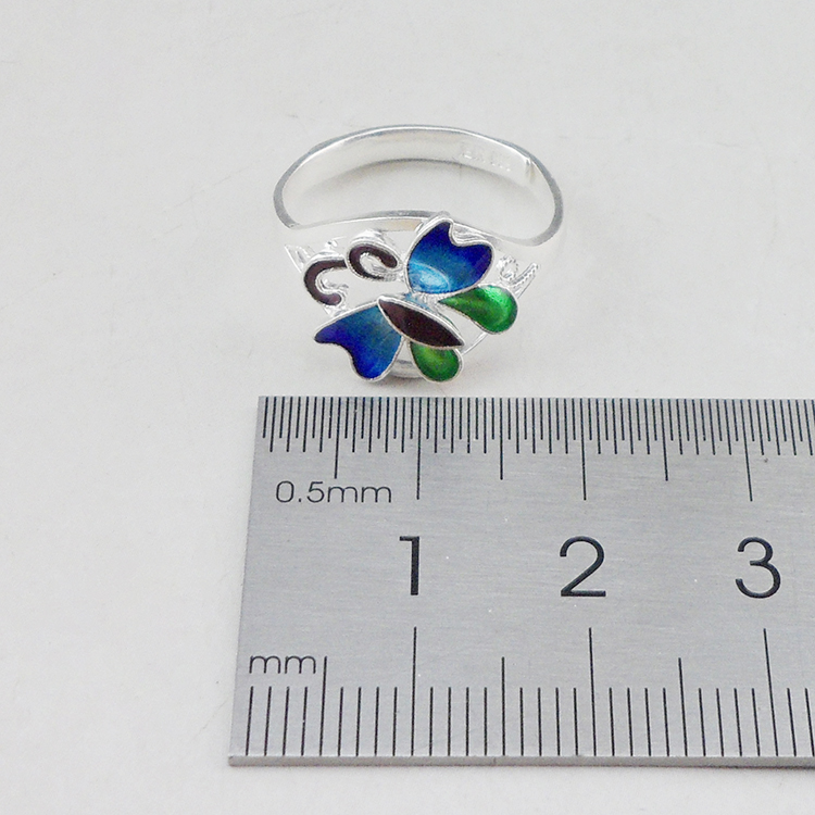 Handmade Chinese Cloisonne Filigree Silver Ring Gradient Blue Green Purple Enamel Butterfly Adjustable Open 999 Sterling Silver Ring Women Oriental Ethnic Jewelry Gift - 图片 7