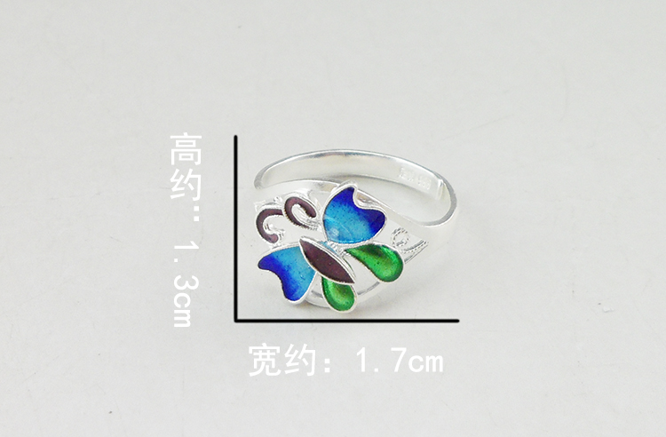 Handmade Chinese Cloisonne Filigree Silver Ring Gradient Blue Green Purple Enamel Butterfly Adjustable Open 999 Sterling Silver Ring Women Oriental Ethnic Jewelry Gift - 图片 9