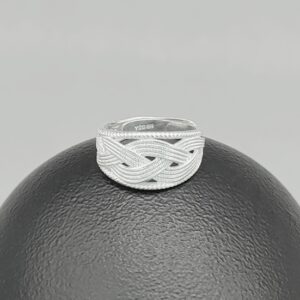 Handmade Chinese Traditional Filigree Pure Solid Silver Wide Band Ring Hollow Interwoven Wire Braided Finger Ring Vintage Ethnic Women Jewelry Gift