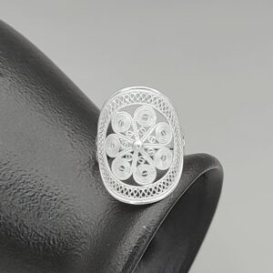 Handmade Chinese Filigree Pure Solid Silver Statement Ring 8 Spirals Floral Hollow Oval Adjustable Open Band Ethnic Women Vintage Finger Jewelry Gift