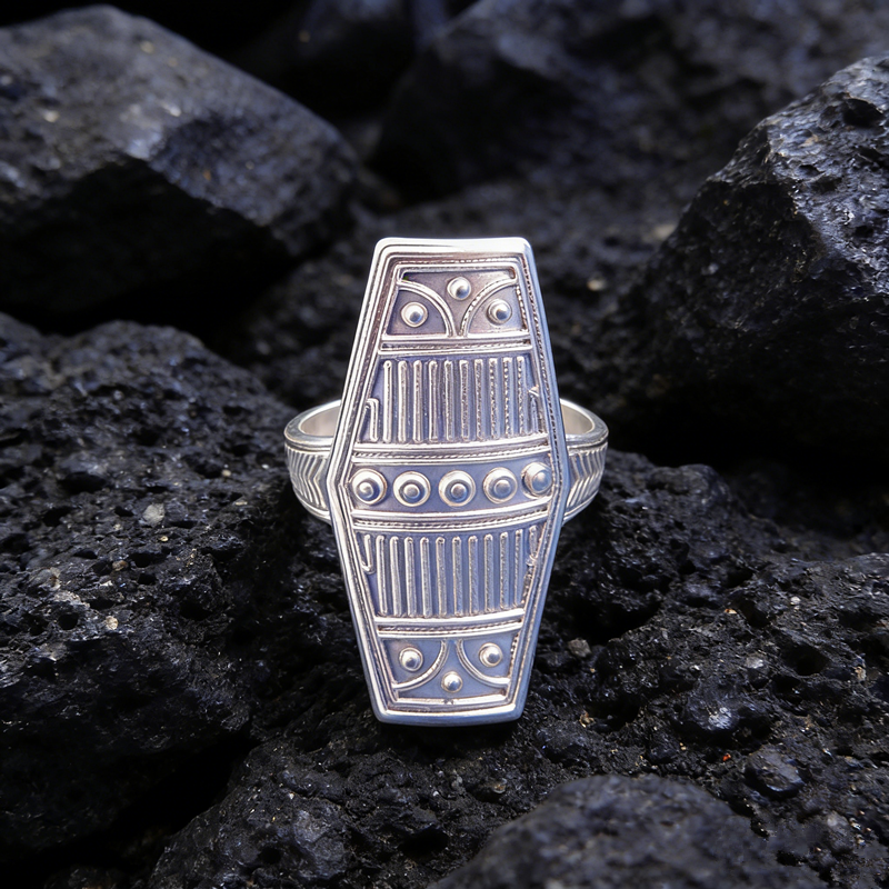 Handmade Ethnic Tribal Carved Statement Ring Vintage Geometric Rectangle Embossed Dot Line Pattern Adjustable Open Band Women Bohemian Fashion Jewelry Gift