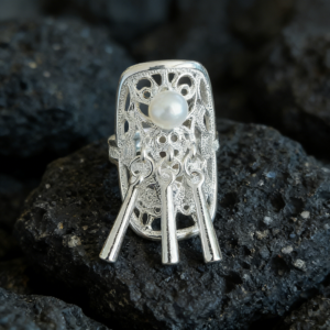 Vintage Hollow Filigree Pearl Tassel Statement Ring | Silver Tone Alloy Adjustable Open Band Boho Ethnic Women Dangle Finger Jewelry
